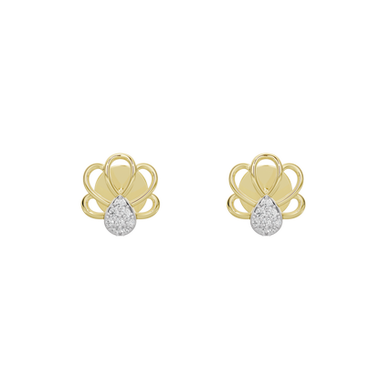 Yellow gold vermeil stud earrings with heart crest and round lab diamonds