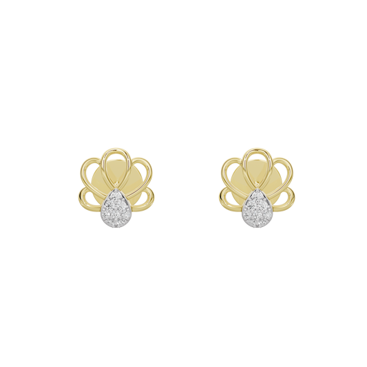 Yellow gold vermeil stud earrings with heart crest and round lab diamonds
