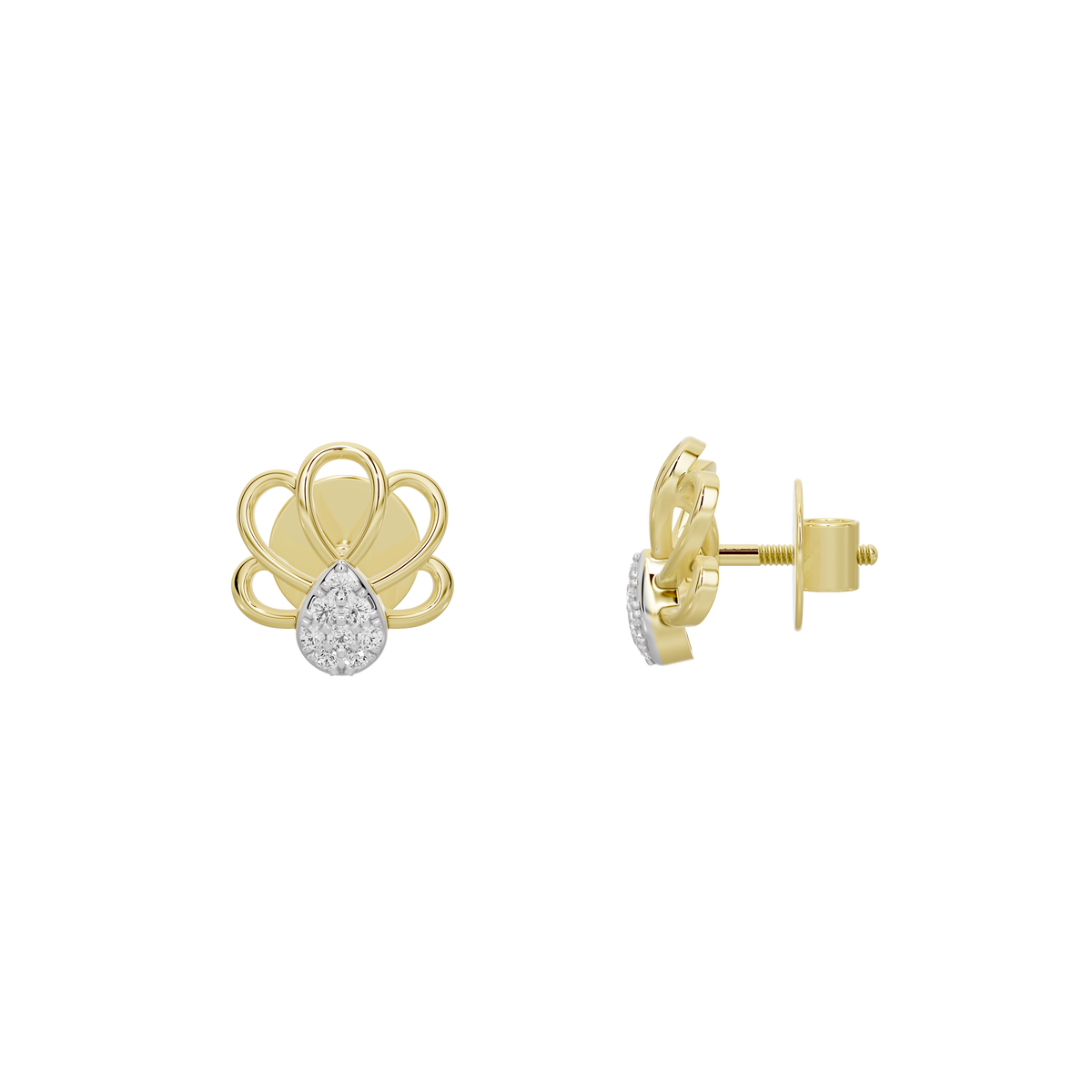 Yellow gold vermeil stud earrings with butterfly backs and round lab diamonds