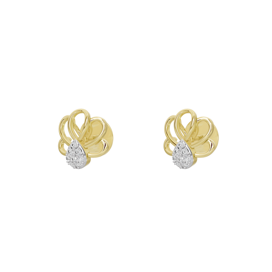 Yellow gold vermeil stud earrings with pear-shaped heart crest and round lab diamond