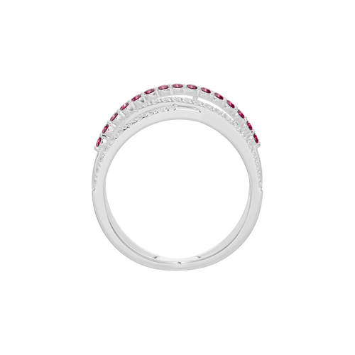 Sterling silver band ring with ruby stone row along the top edge