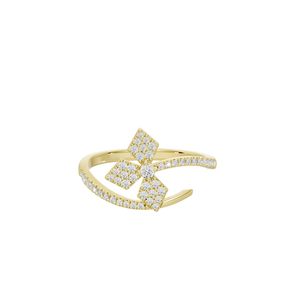 Yellow gold vermeil bow-shaped lab diamond ring with round stone clusters, open band