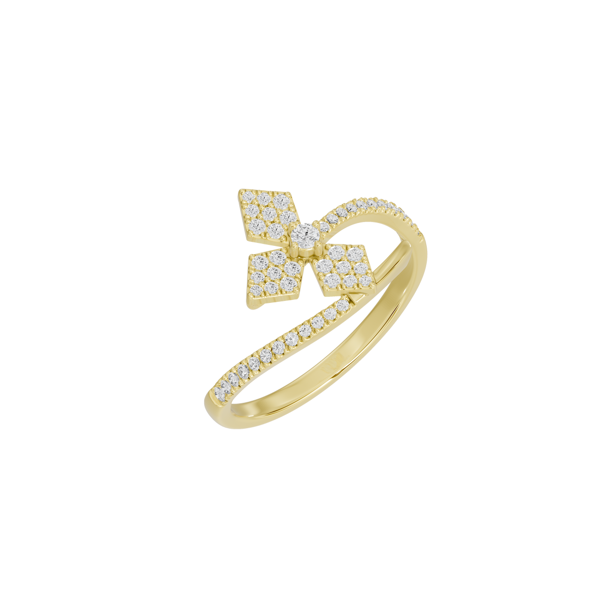 Yellow gold vermeil bow lab diamond ring with pavé round diamonds and open band