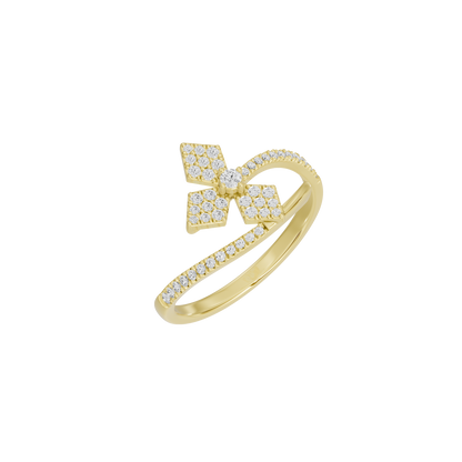 Yellow gold vermeil bow lab diamond ring with pavé round diamonds and open band