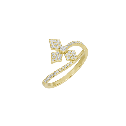 Yellow gold vermeil bow lab diamond ring with pavé round diamonds and open band