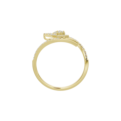 Yellow gold vermeil lab diamond ring with round stones on bow motif, top view