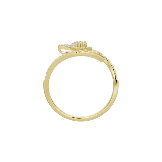 Yellow gold vermeil lab diamond ring with round stones on bow motif, top view