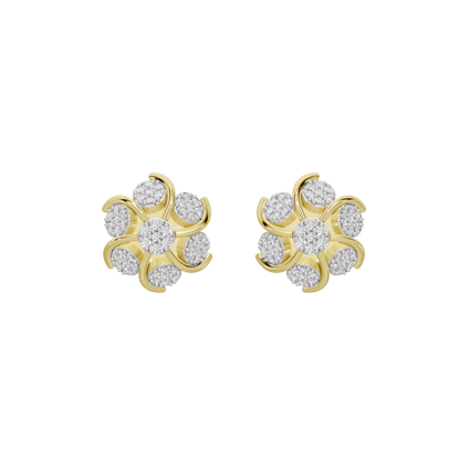 Yellow gold vermeil cluster stud earrings, angled view with round lab diamonds