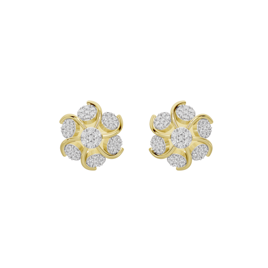 Yellow gold vermeil cluster stud earrings, angled view with round lab diamonds