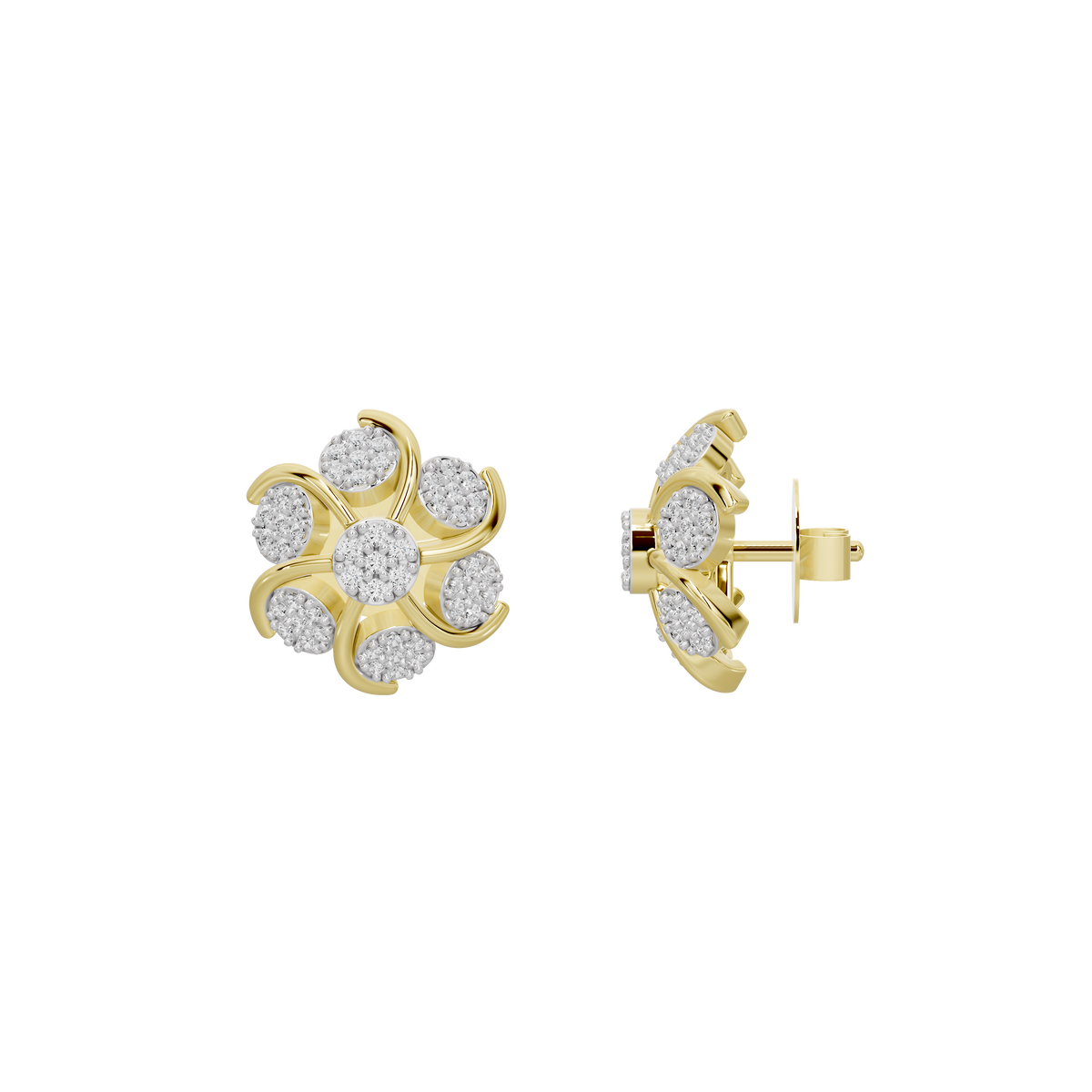 Yellow gold vermeil lab diamond cluster earrings with push-back closure