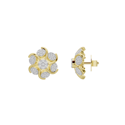 Yellow gold vermeil lab diamond cluster earrings with push-back closure