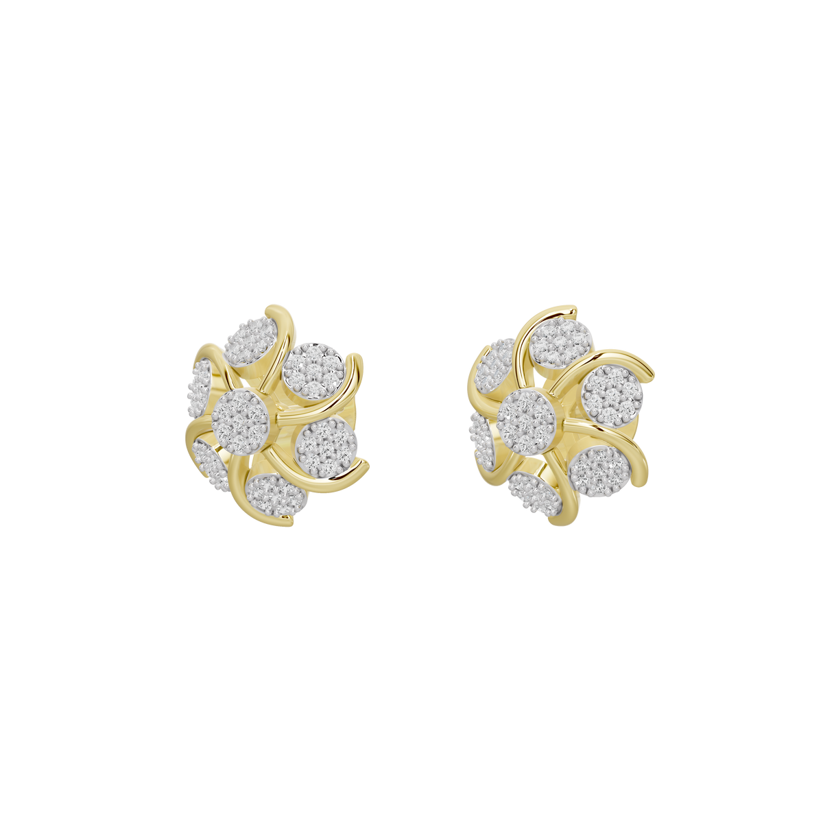 Yellow gold vermeil cluster stud earrings with five round lab diamonds