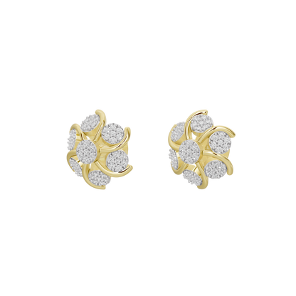 Yellow gold vermeil cluster stud earrings with five round lab diamonds