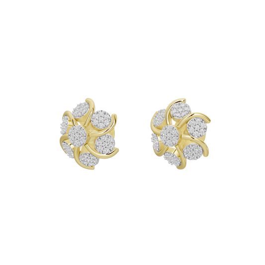 Yellow gold vermeil cluster stud earrings with five round lab diamonds