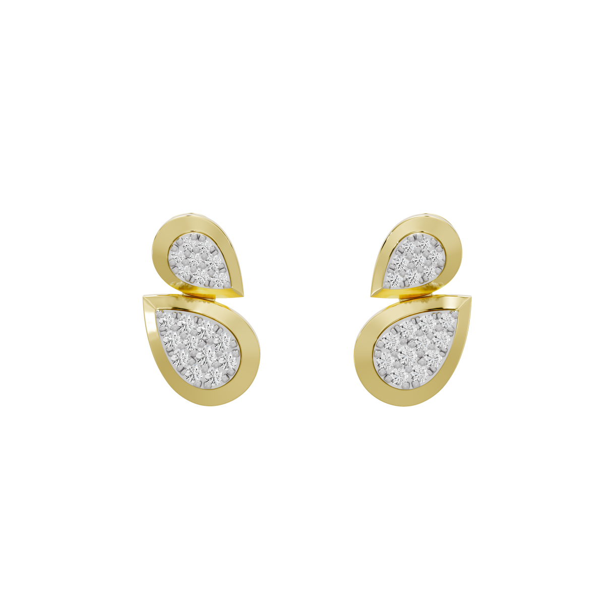 Yellow gold vermeil lab diamond drop earrings with two teardrop-shaped pavé sections