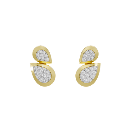 Yellow gold vermeil lab diamond drop earrings with two teardrop-shaped pavé sections