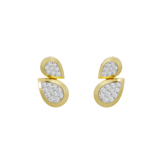 Yellow gold vermeil lab diamond drop earrings with two teardrop-shaped pavé sections