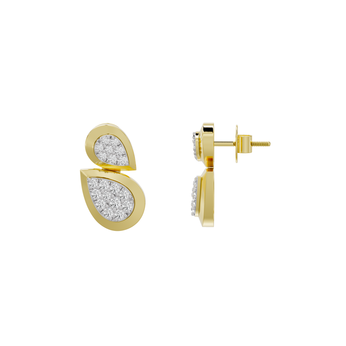 Yellow gold vermeil lab diamond earrings with stud back and teardrop pavé drops