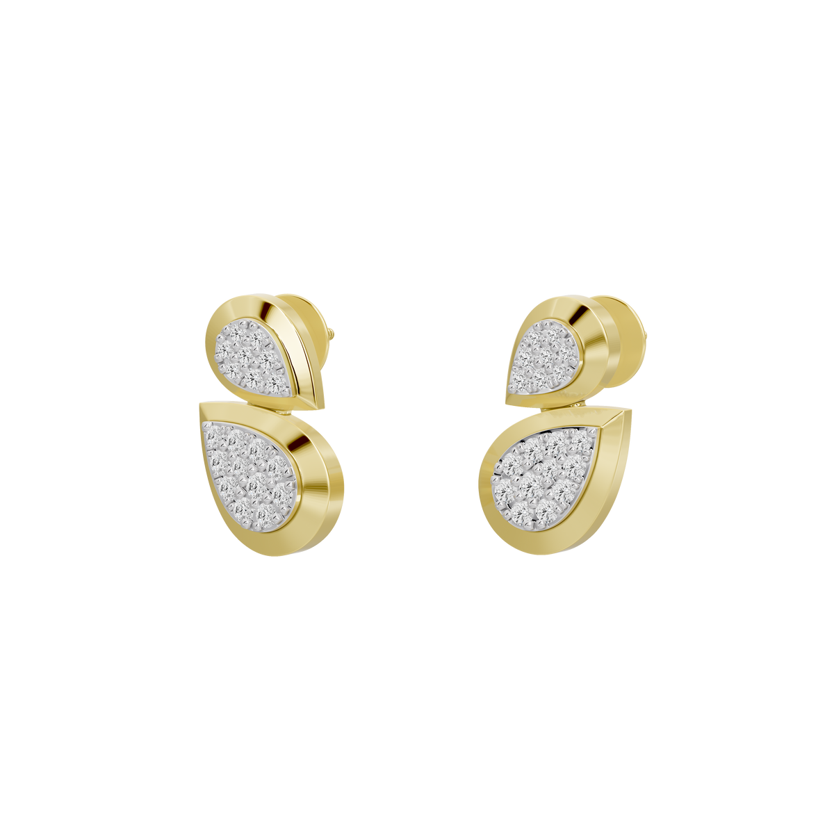 Yellow gold vermeil lab diamond teardrop earrings with layered pavé petal design