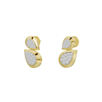 Yellow gold vermeil lab diamond teardrop earrings with layered pavé petal design