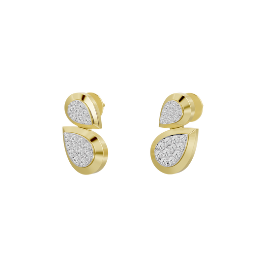 Yellow gold vermeil lab diamond teardrop earrings with layered pavé petal design