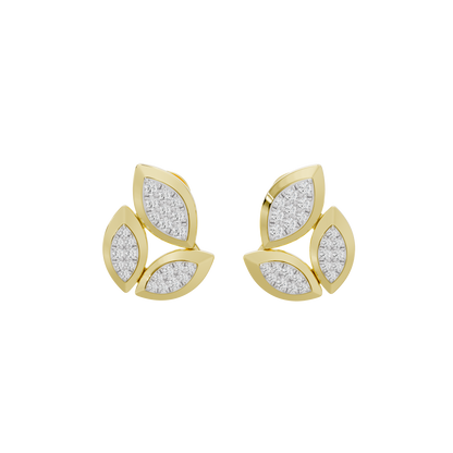 Yellow gold vermeil lab diamond stud earrings with petal leaf cluster, pair