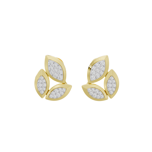 Yellow gold vermeil lab diamond stud earrings with petal leaf cluster, pair