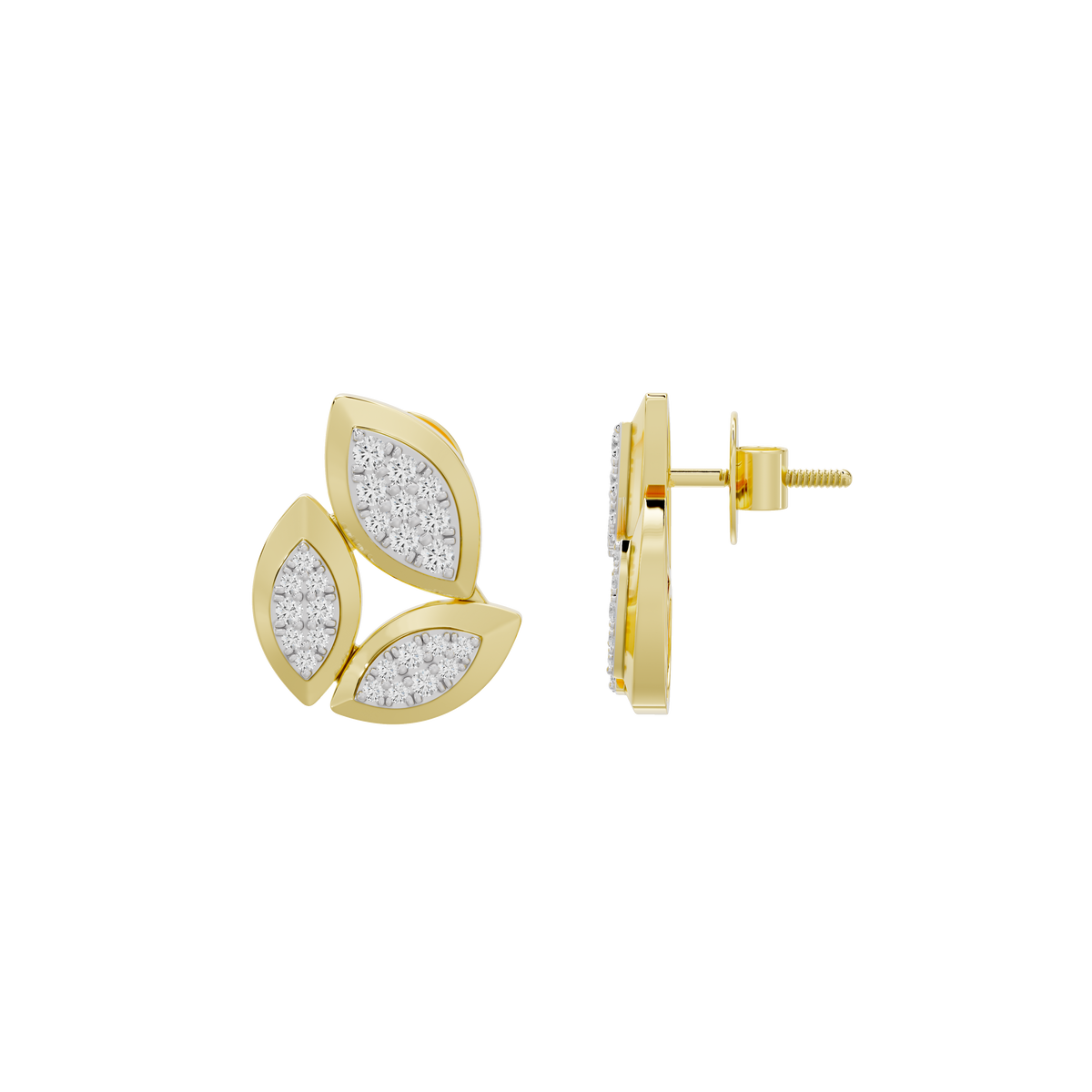 Yellow gold vermeil lab diamond earrings with hinge post backs, petal cluster