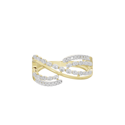 Yellow gold vermeil lab diamond ripple layer ring with two rows of round stones