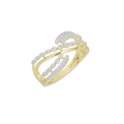 Yellow gold vermeil ripple lab diamond ring with bezel-set round stones, gold band