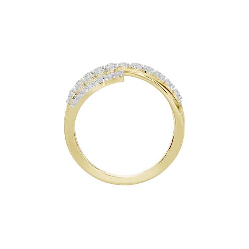 Yellow gold vermeil lab diamond ripple ring with round stones, slim band