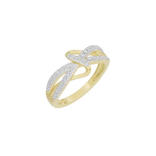 Yellow gold vermeil twist ring with intersecting diamond pavé bars, 3D angle
