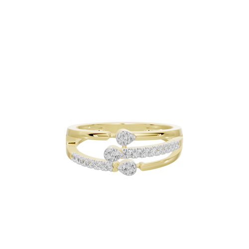 Yellow gold vermeil lab diamond ring with three round stones, front view