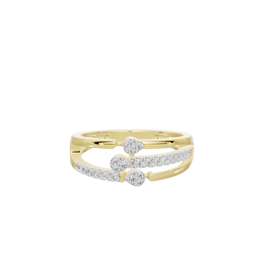 Yellow gold vermeil lab diamond ring with three round stones, front view