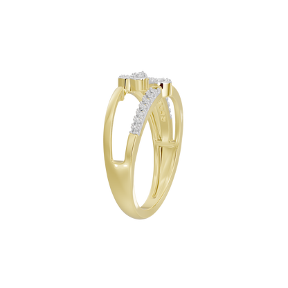 Yellow gold vermeil lab diamond ring with prong-set round stones, side view