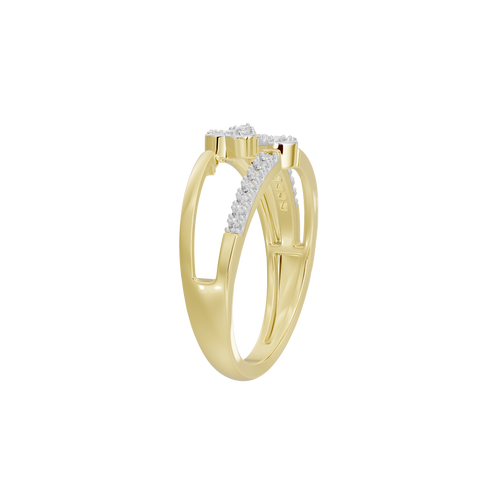 Yellow gold vermeil lab diamond ring with prong-set round stones, side view