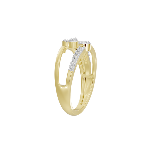 Yellow gold vermeil lab diamond ring with prong-set round stones, side view