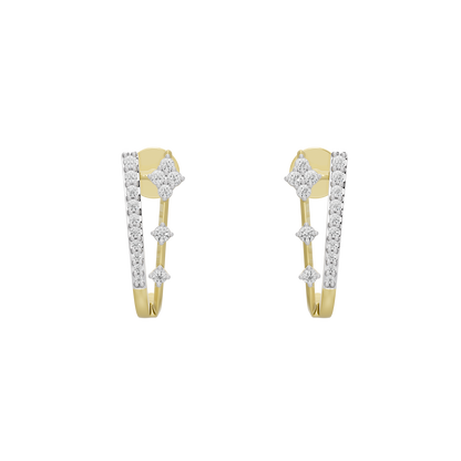 Linear crest hoop earrings with yellow gold vermeil and white lab diamonds, front view
