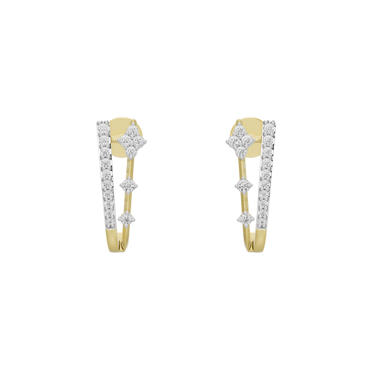 Linear crest hoop earrings with yellow gold vermeil and white lab diamonds, front view