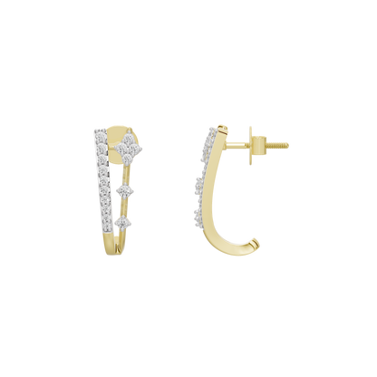Linear crest hoop earrings, yellow gold vermeil with white lab diamonds, side view