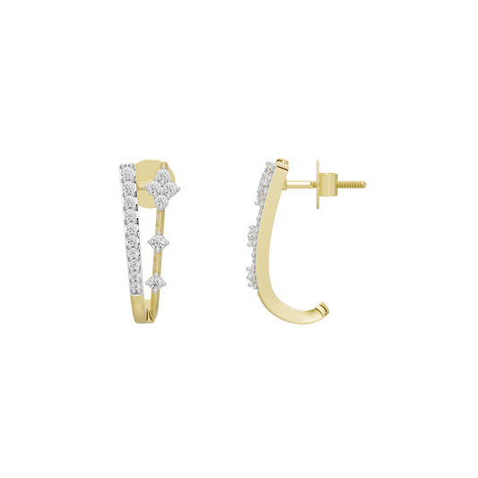 Linear crest hoop earrings, yellow gold vermeil with white lab diamonds, side view