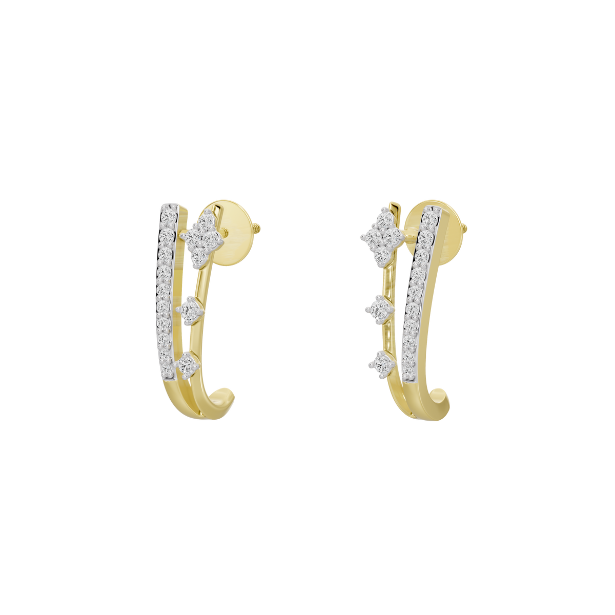 Linear crest hoop earrings with yellow gold vermeil hoops and white lab diamond clusters