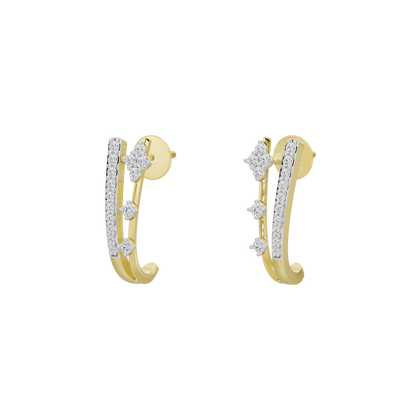 Linear crest hoop earrings with yellow gold vermeil hoops and white lab diamond clusters