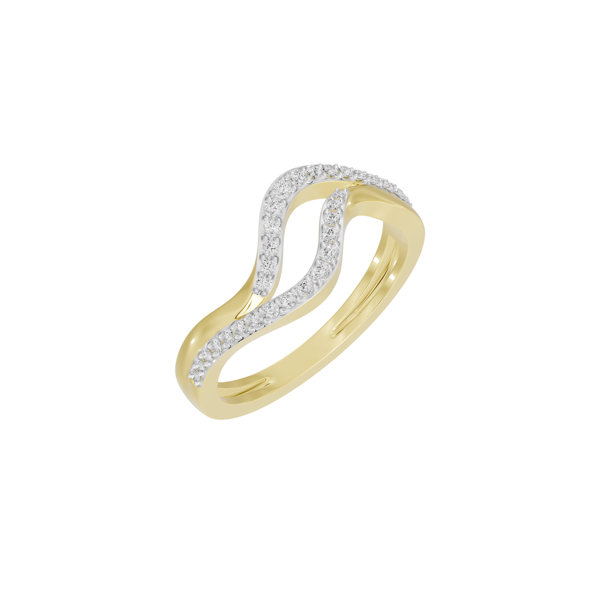 Yellow gold vermeil wave lab diamond ring with white pavé inlays