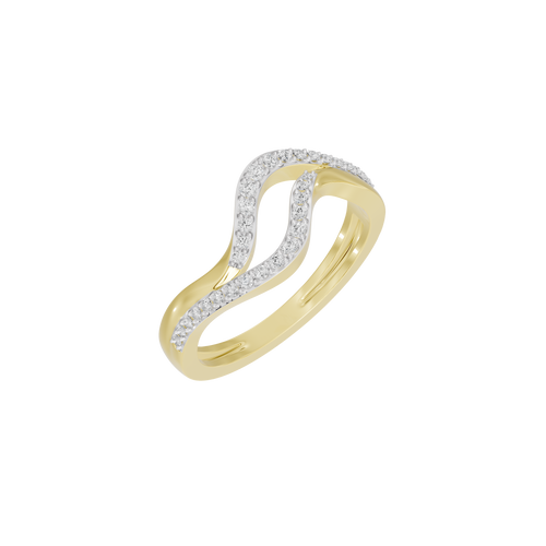 Yellow gold vermeil wave lab diamond ring with white pavé inlays