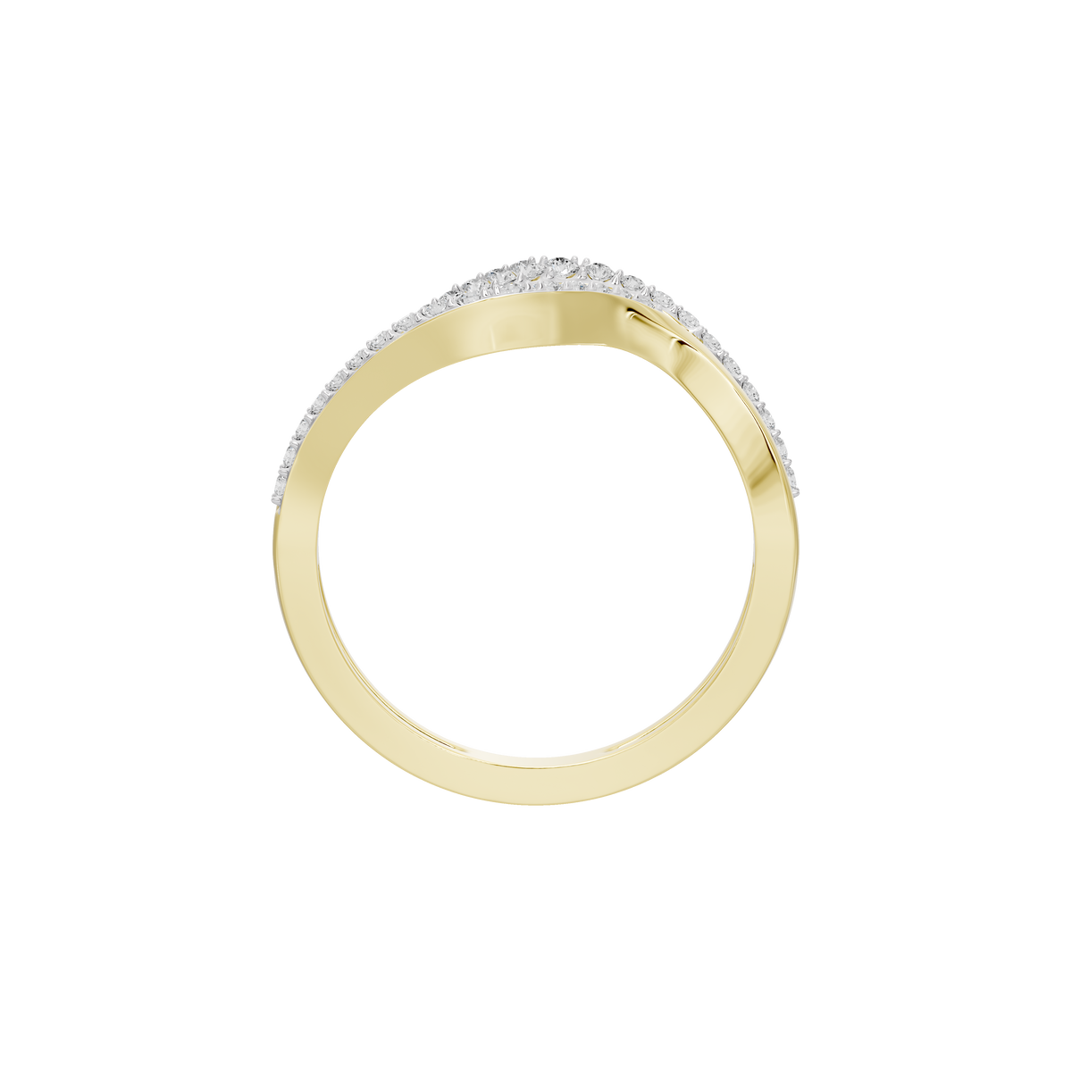 Yellow gold vermeil band with diamond pavé wave accent