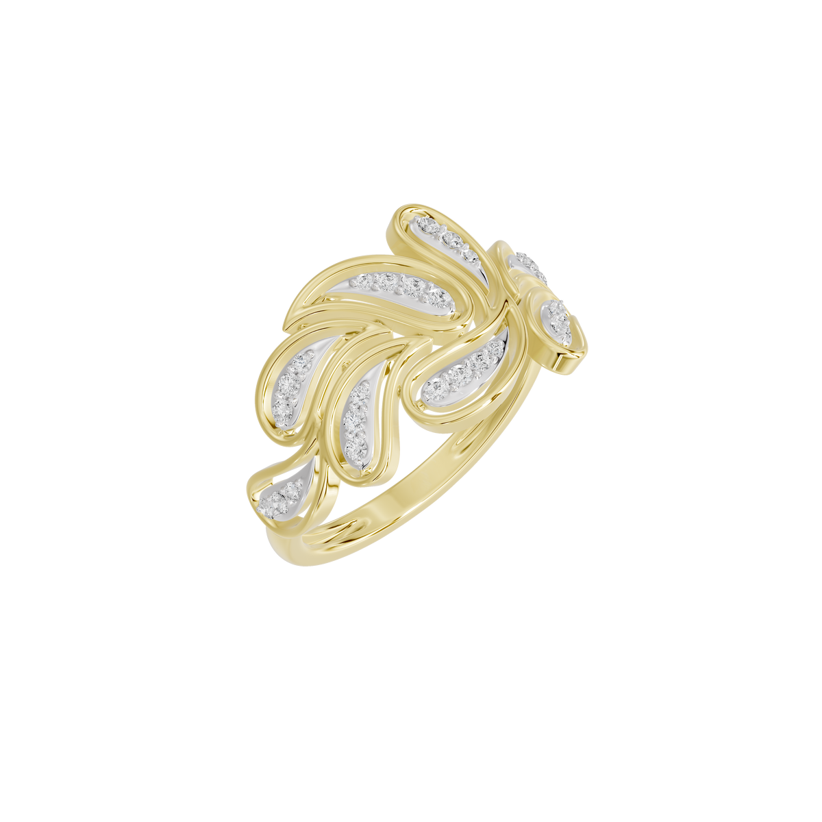 Petal swirl lab diamond ring in yellow gold vermeil with diamond pavé curves
