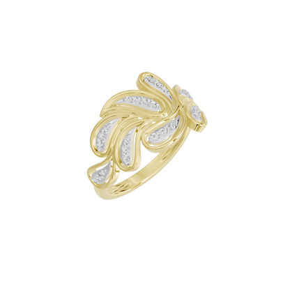 Petal swirl lab diamond ring in yellow gold vermeil with diamond pavé curves