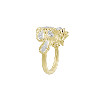 Petal swirl lab diamond ring with openwork yellow gold vermeil and round stones