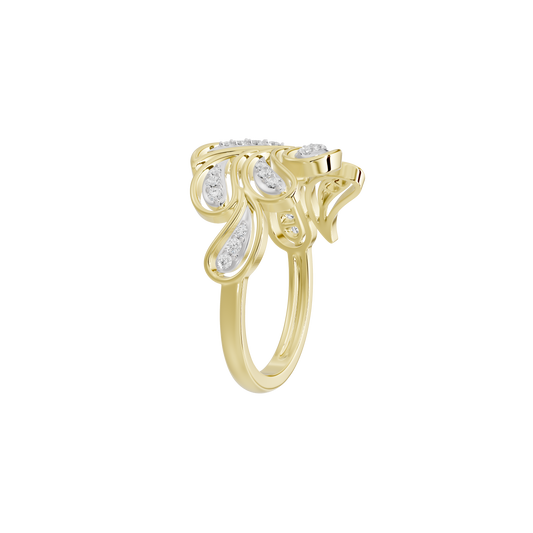Petal swirl lab diamond ring with openwork yellow gold vermeil and round stones